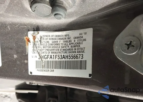 2010 Honda Civic Lx z USA, uszkodzony, nr VIN 2HGFA1F53AH556673